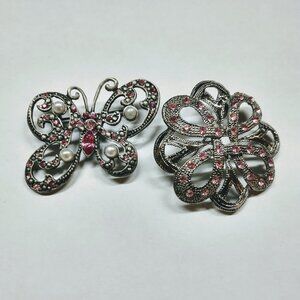Vintage 1990's brooch set silver-toned (Flower & Butterfly)